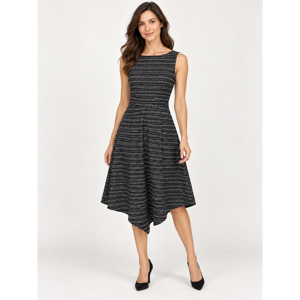 Banana Republic Fit Flare Dress Womens 6P Preppy Geometric Textured Knit Black
